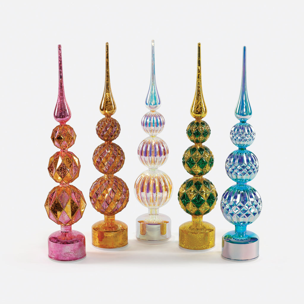 Revolving Lit Glass Tree, Set of 5 Assorted