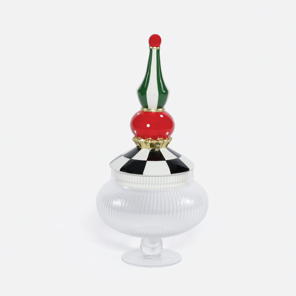 Finial Ceramic Candy Jar with Glass Bowl