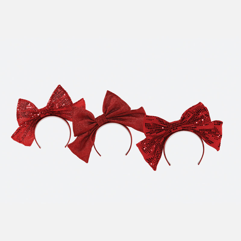Festive Fabric Bow Headband, Set of 3 Assorted