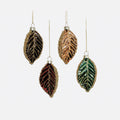 Glitter Leaf Glass Ornament, Set of 4 Assorted