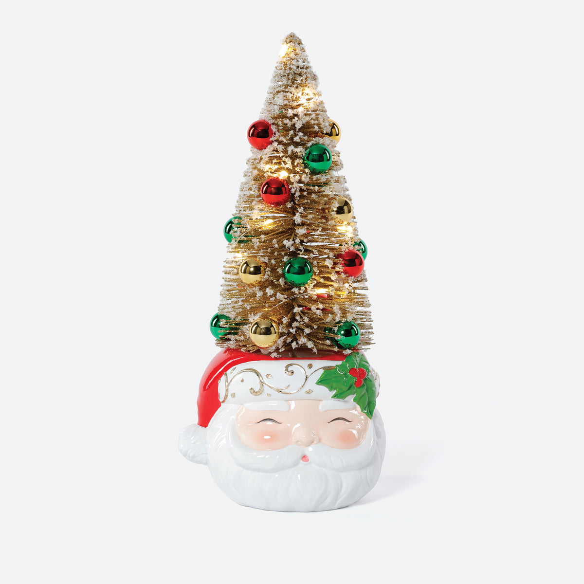 Lit Sisal Tree on Resin Santa Cup