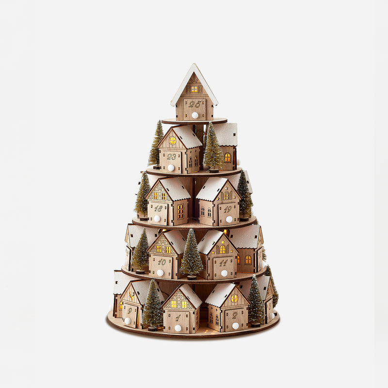 Lighted House Pyramid Advent Calendar with Timer