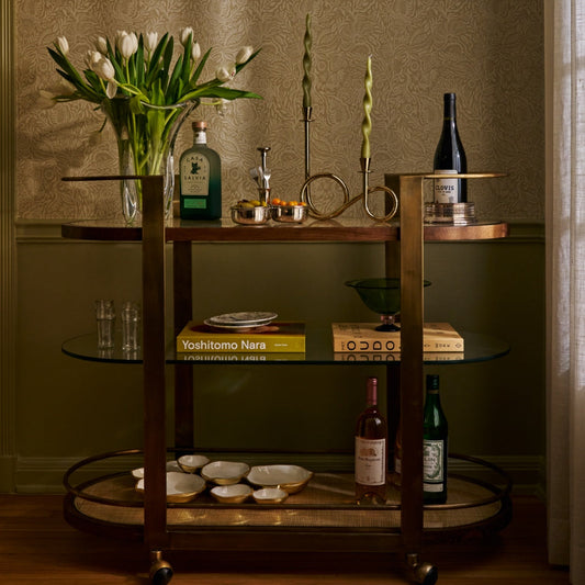 Sloane Oak Wood Oval Bar Cart