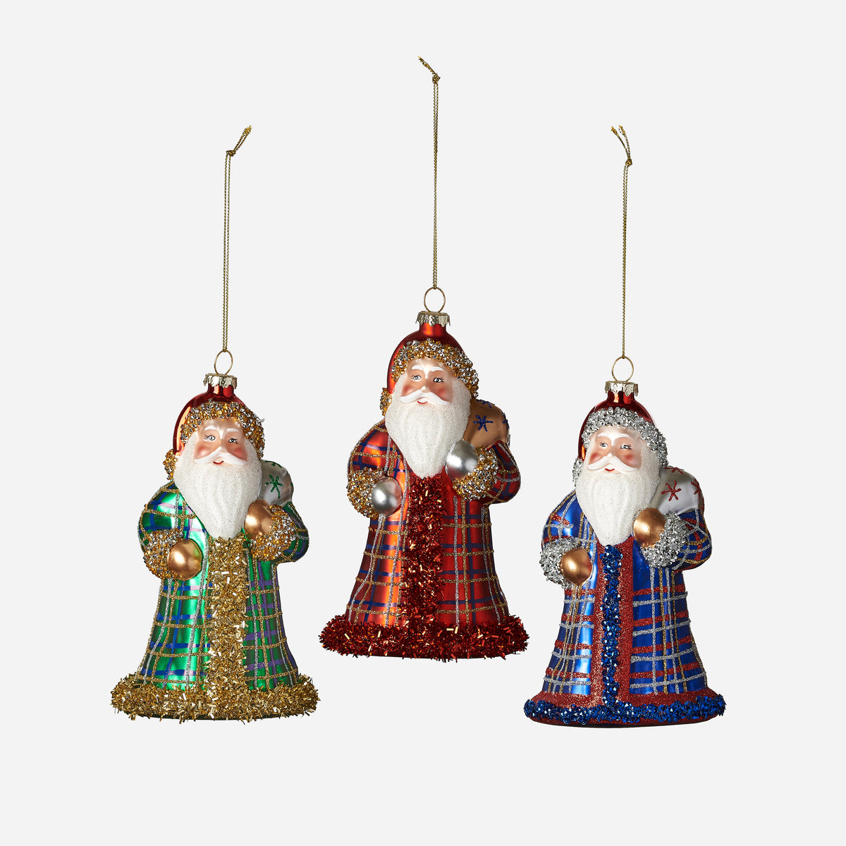 Plaid Santa Ornament, Set of 3 Assorted