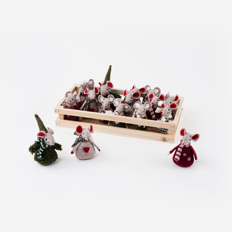 Mouse Ornament with Displayer that Holds 16, Set of 8 Assorted