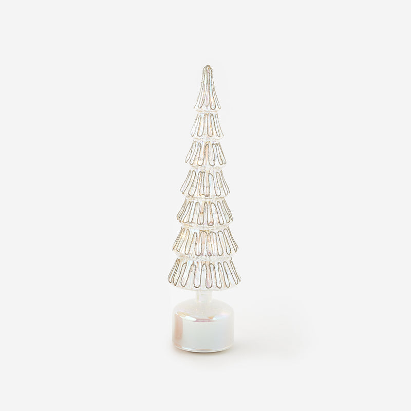 Revolving Lighted Glass Tree - Silver