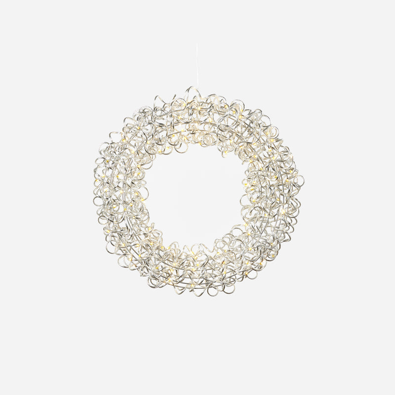 Lit Silver Curly Wreath with Adapter