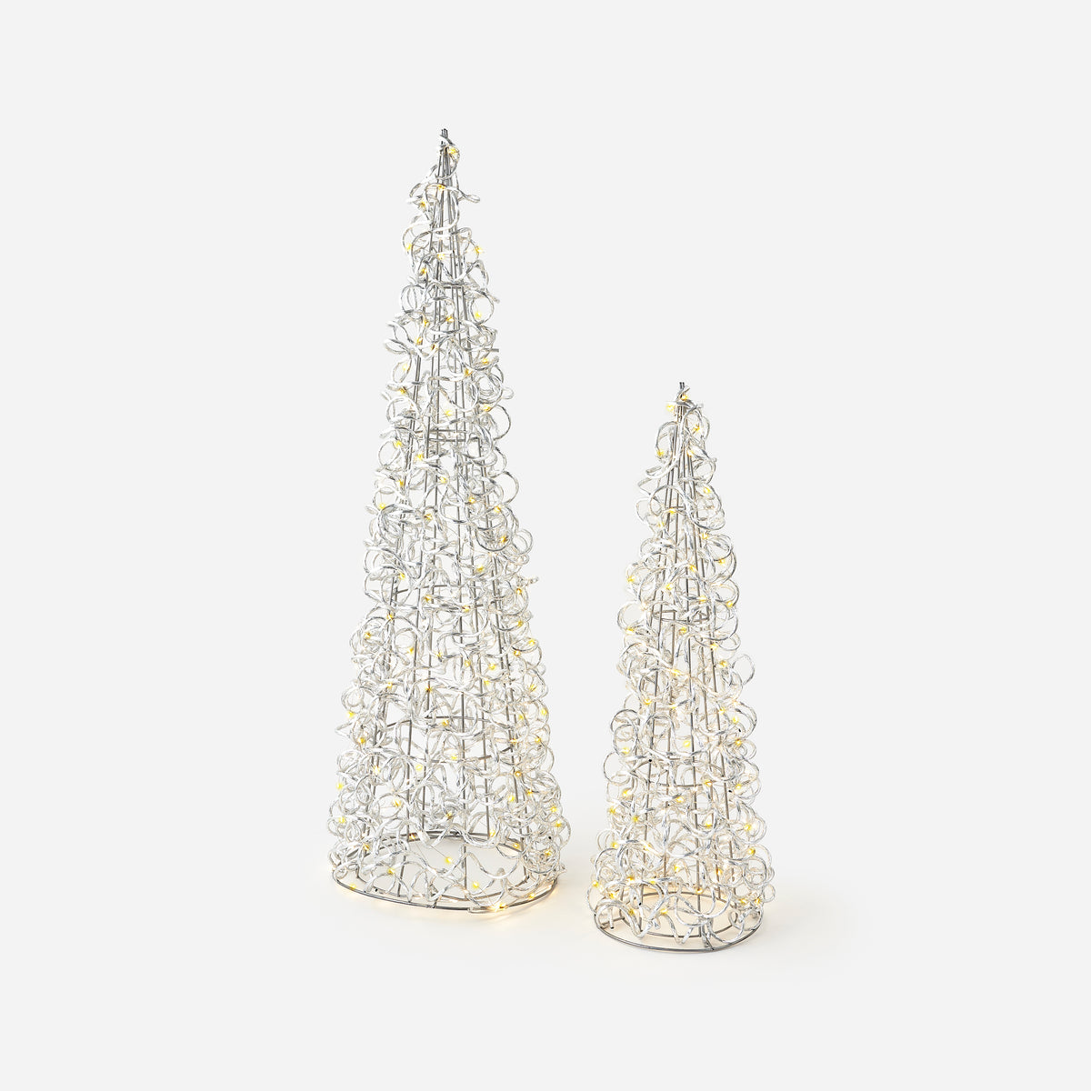 Lit Silver Curly Tree with Adapter, Set of 2
