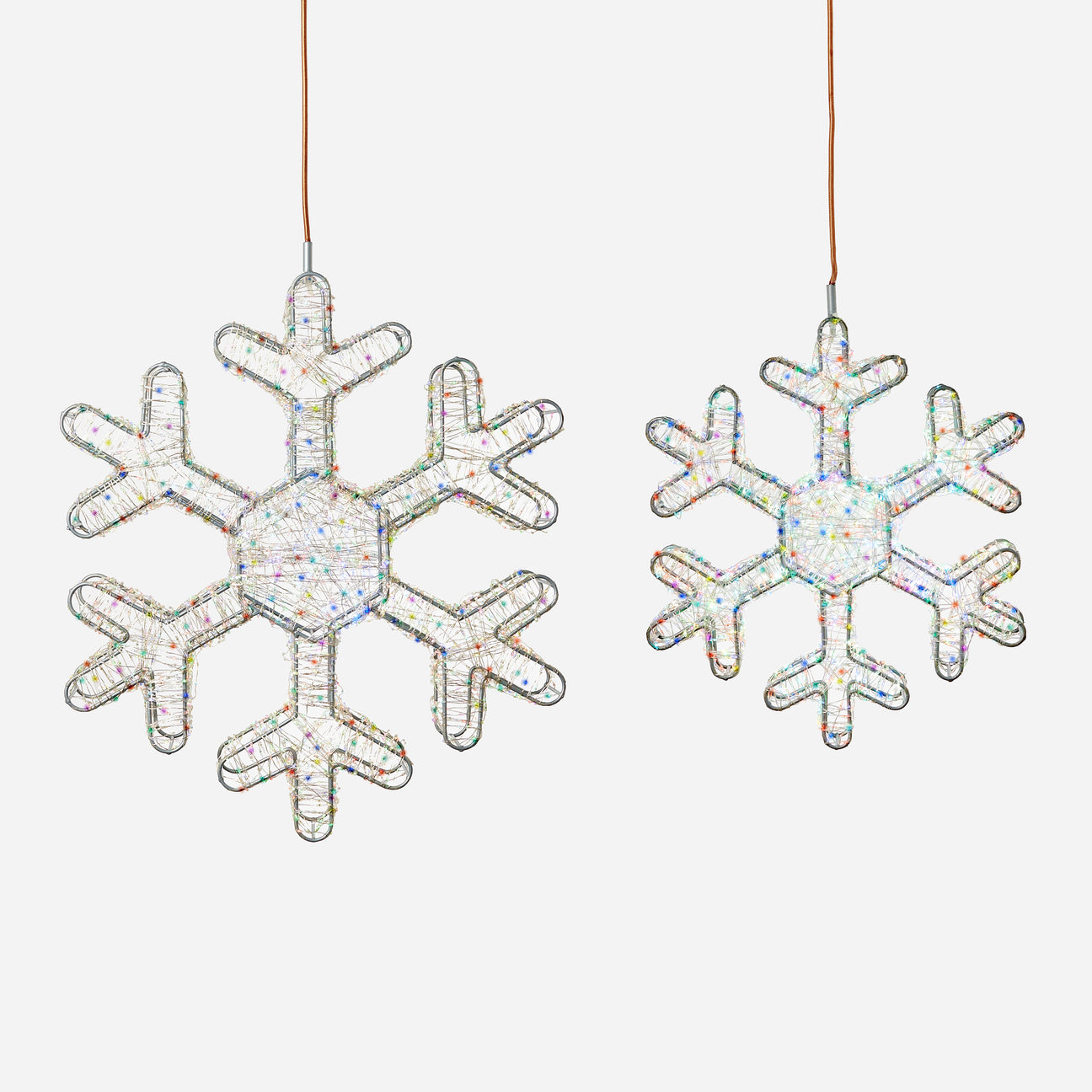 Multicolor Lit Snowflake w/Adapter, Set of 2