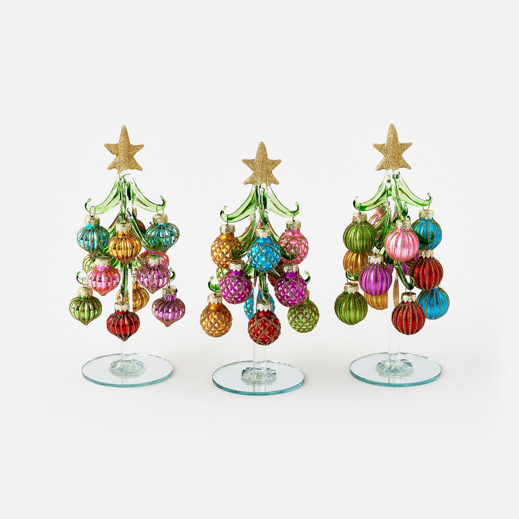 Glass Tree with Balls, Set of 3 Assorted