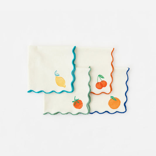 Terrazzo Cloth Napkins with Embroidered Scallop Edge, Set of 4 Assorted