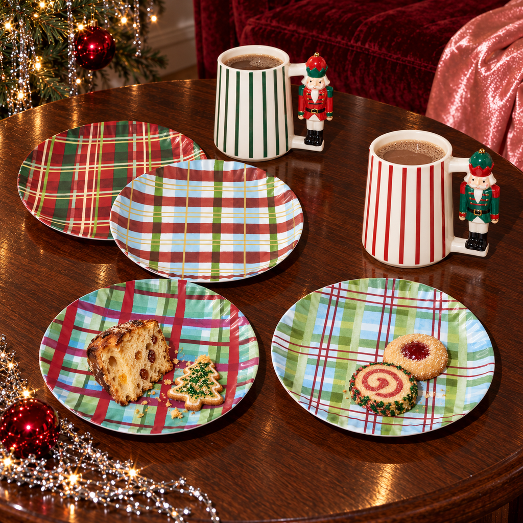 Plaid "Paper" Plate, Set of 4 Assorted Designs
