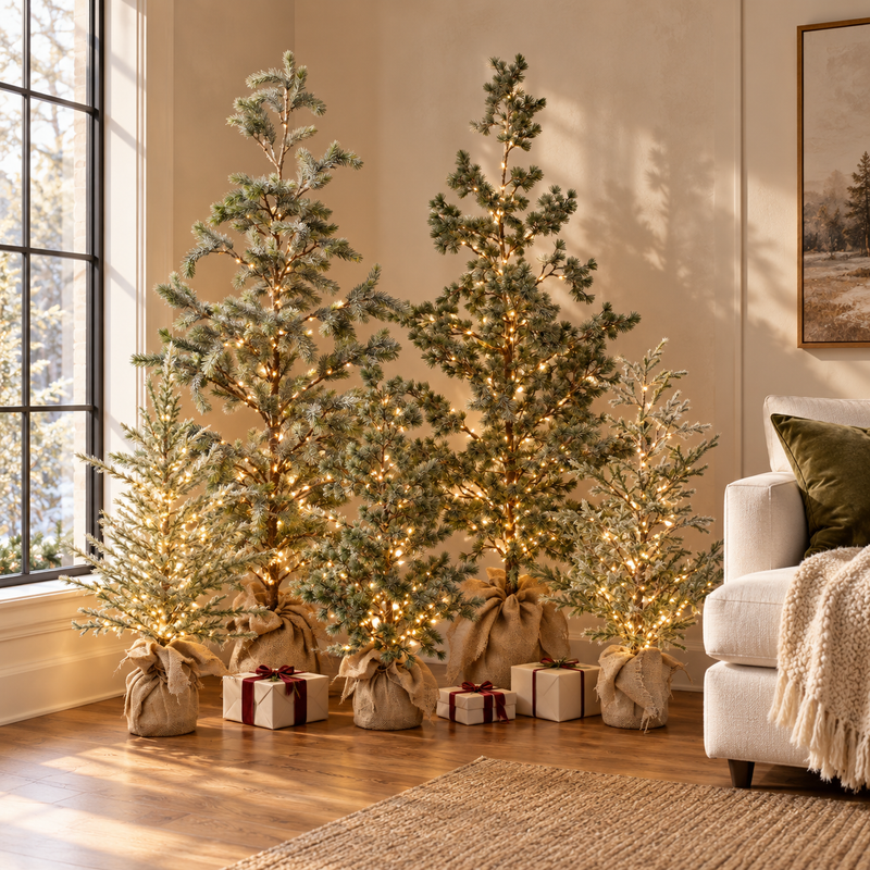 Lighted Tree with Burlap Base, Assorted