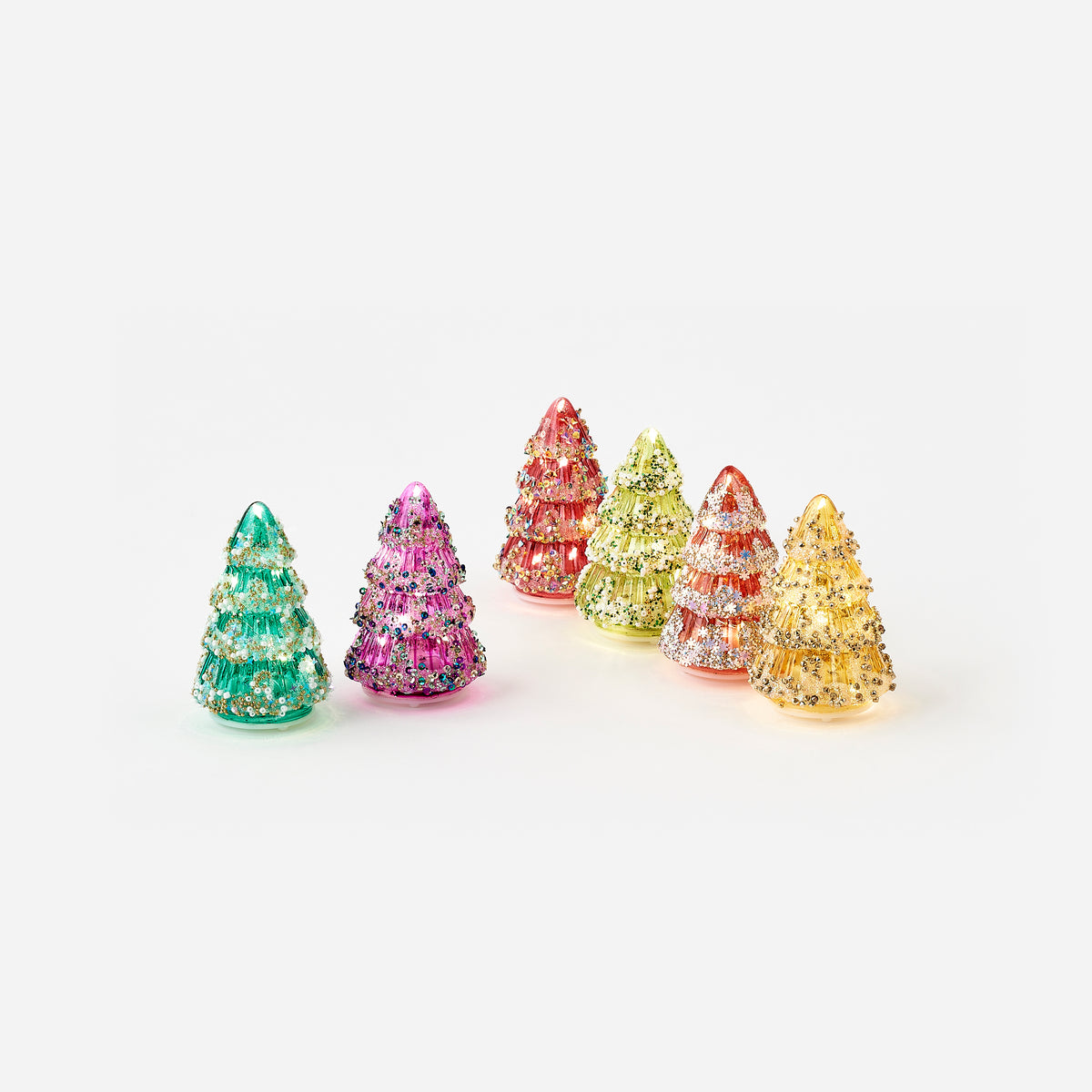 Glitter Tree with LED Lights, Set of 6 Assorted