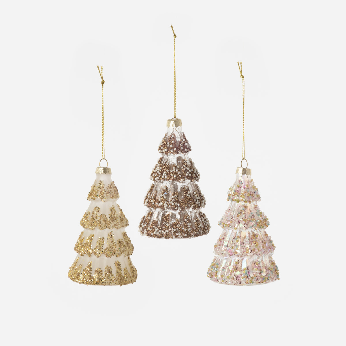 Glitter Tree Ornament, Set of 6, 3 Assorted