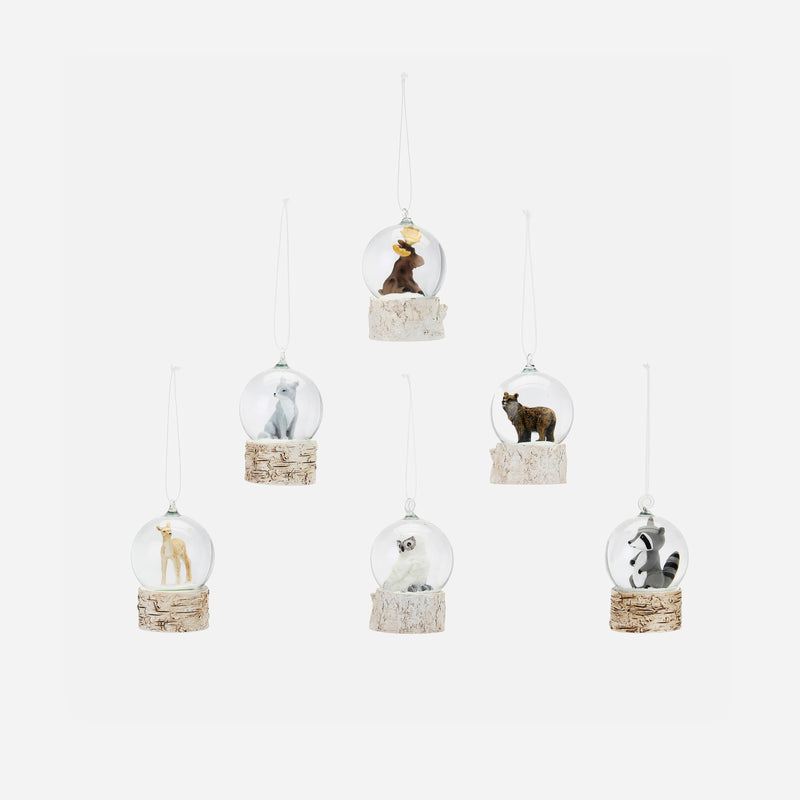 Mini Woodland Animal Snow Globe Ornament, Set of 6 Assorted