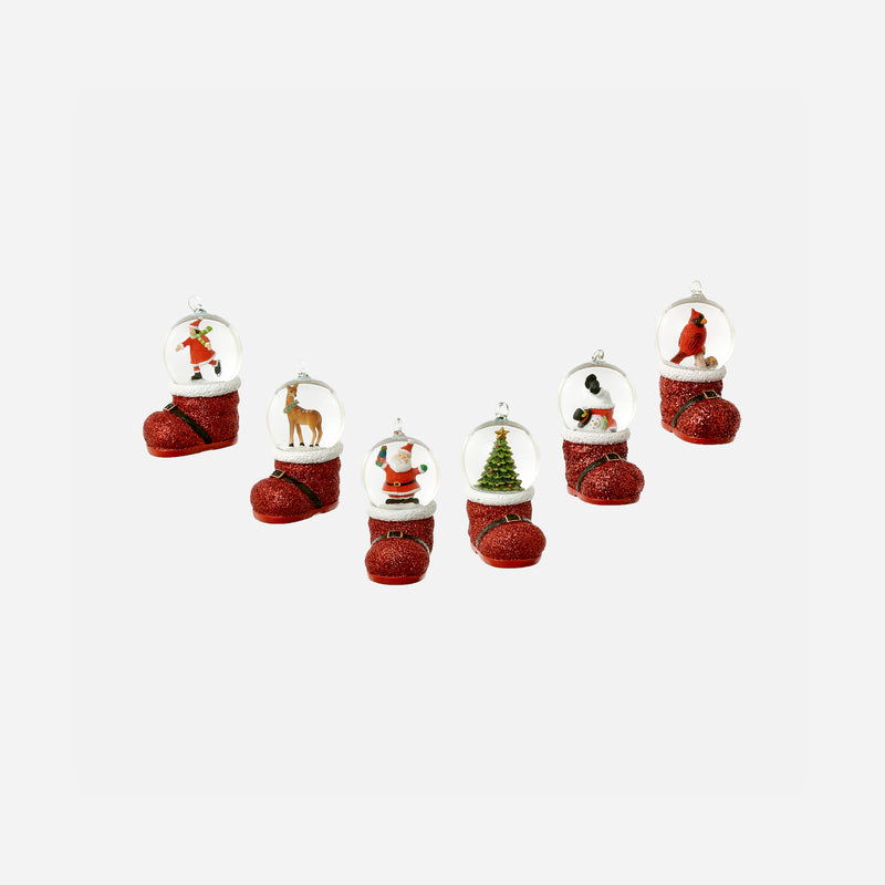 Santa Boot Water Globe Ornament, Set of 6 Assorted