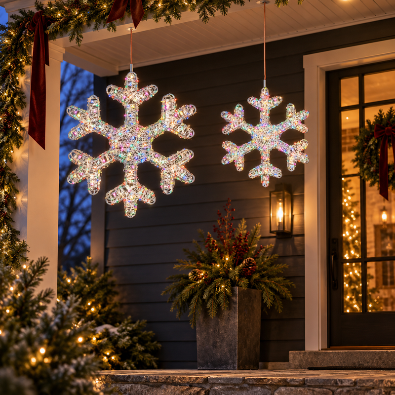 Multicolor Lit Snowflake with Adapter, Set of 2