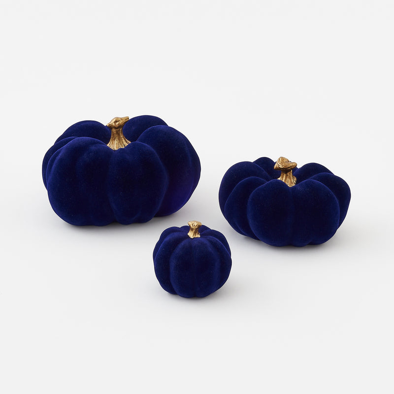 Blue Flocked Pumpkin, Set of 3