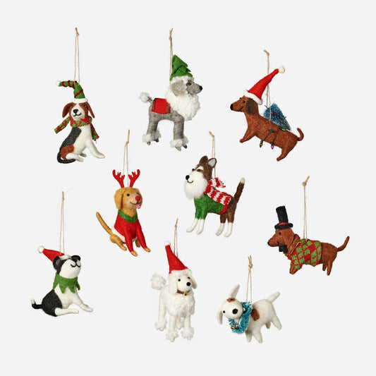 Festive Felt Dog Ornament - Set of 9 Assorted