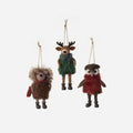 Deer, Owl and Hedgehog Ornament, Set of 3 Assorted