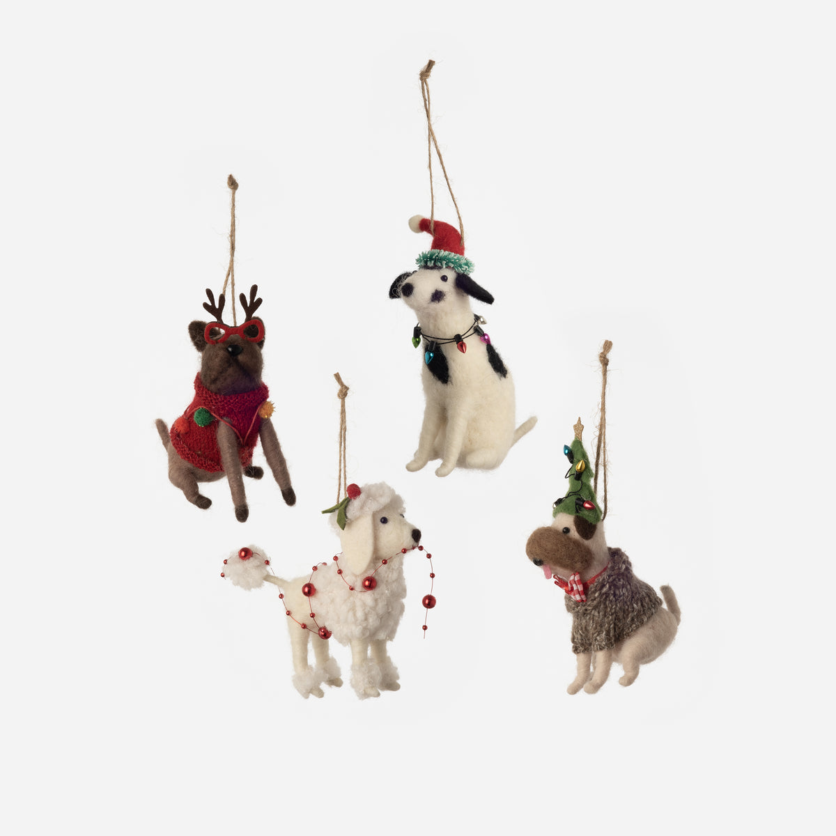 Holiday Dog Ornament, Set of 4 Assorted