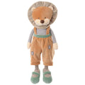 Happy Mael Plush Toy featuring a lion in striped sleeves and dungarees with sage green shoes.