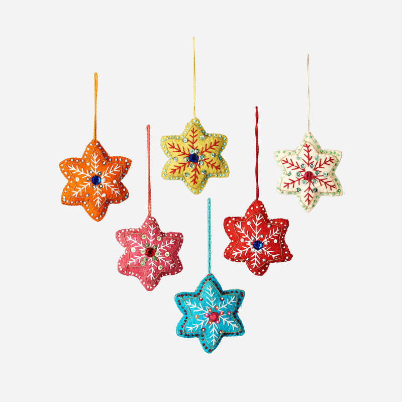 Embroidered Star Ornament, Set of 6 Assorted