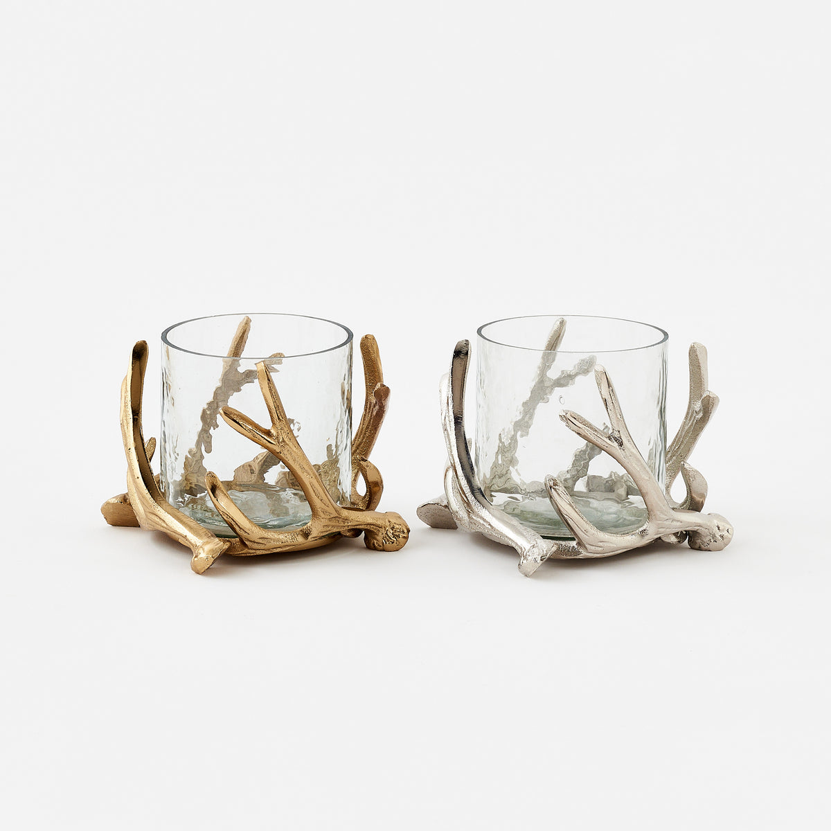 Antler Hurricane Candle Holder with Glass Shade, Set of 2 Assorted
