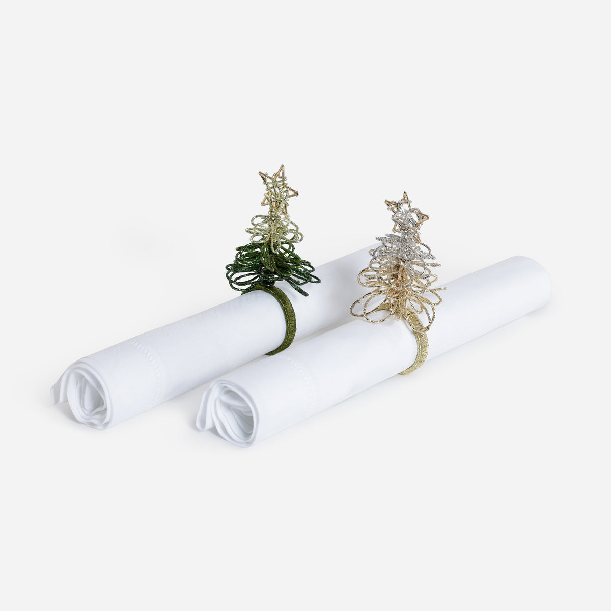 Tinsel Tree Napkin Rings, Set of 6 - Gold