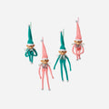 Felt Elf Ornament with Vinyl Head, Pink & Teal, Set of 4 Assorted