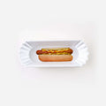 Picnic "Paper" Hot Dog Tray - Set of 8 featuring a printed hot dog with mustard and relish.