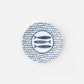 fish-inspired melamine dinner plate with a blue paper plate design.