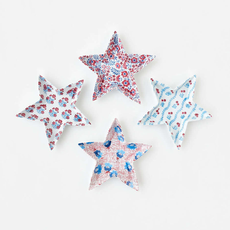 Star "Paper" Plate - 2 Sets of 4 Assorted Designs featuring floral patterns in red, white, and blue.