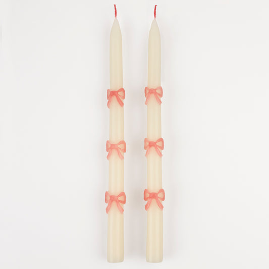 Pink Bow Taper Candles