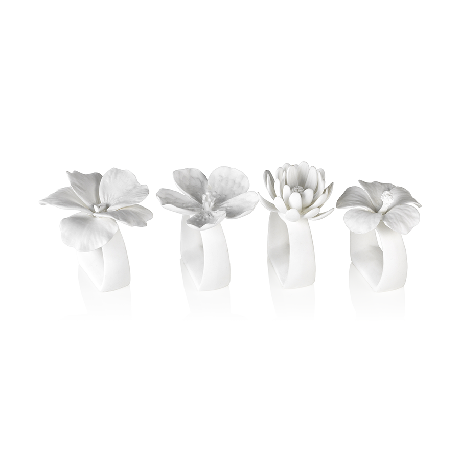 Assorted Bone China Flower Napkin Ring, Set of 4