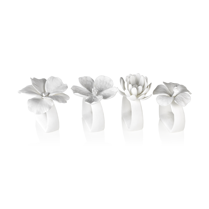 Assorted Bone China Flower Napkin Ring, Set of 4 - Napkin Rings by Carlyle Avenue