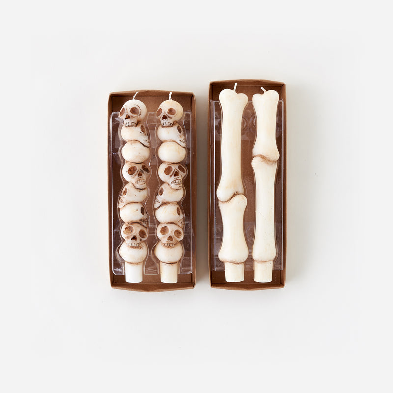 Stacked Skulls and Bones Taper Candles in Gift Box, Set of 2, Assorted Styles