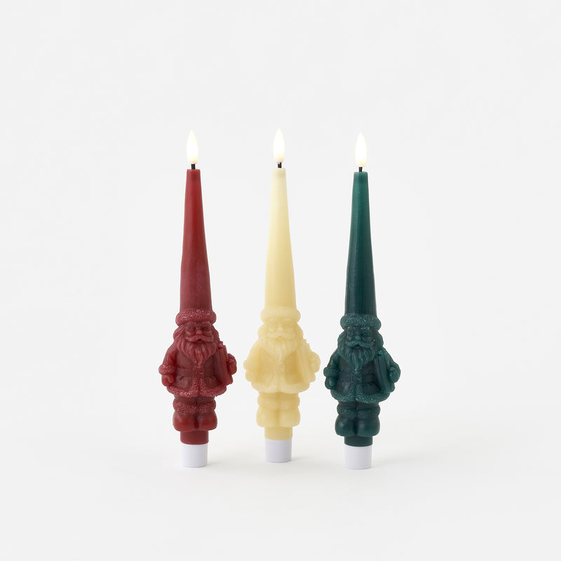 Lit Santa Taper Candle, Set of 3 Assorted