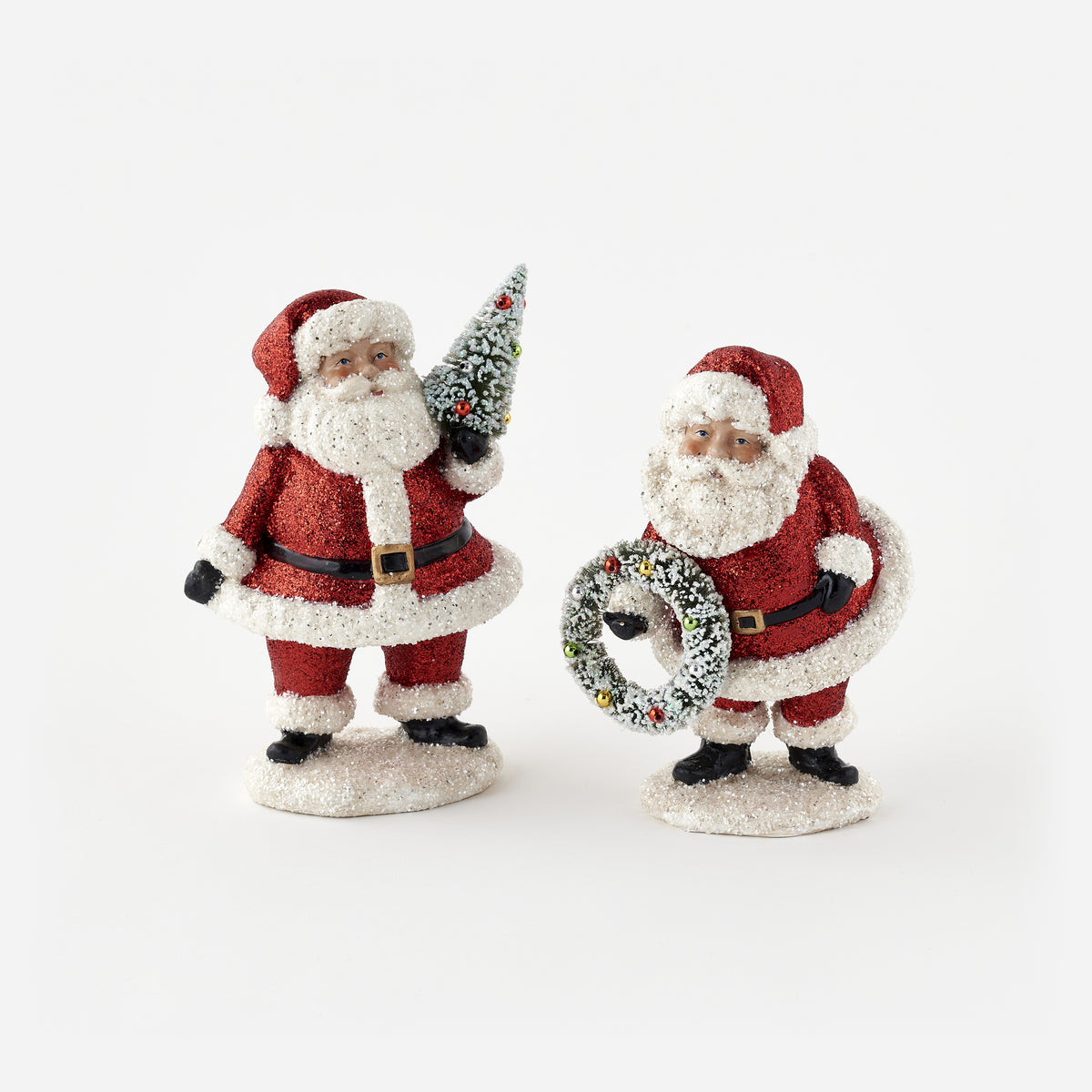Red Glitter Santa with Wreath and Tree, Set of 2 Assorted