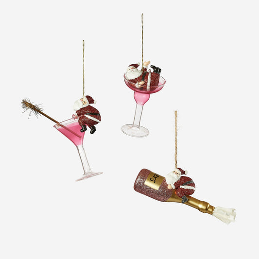 Cheers Santa Ornament - Set of 3 Assorted