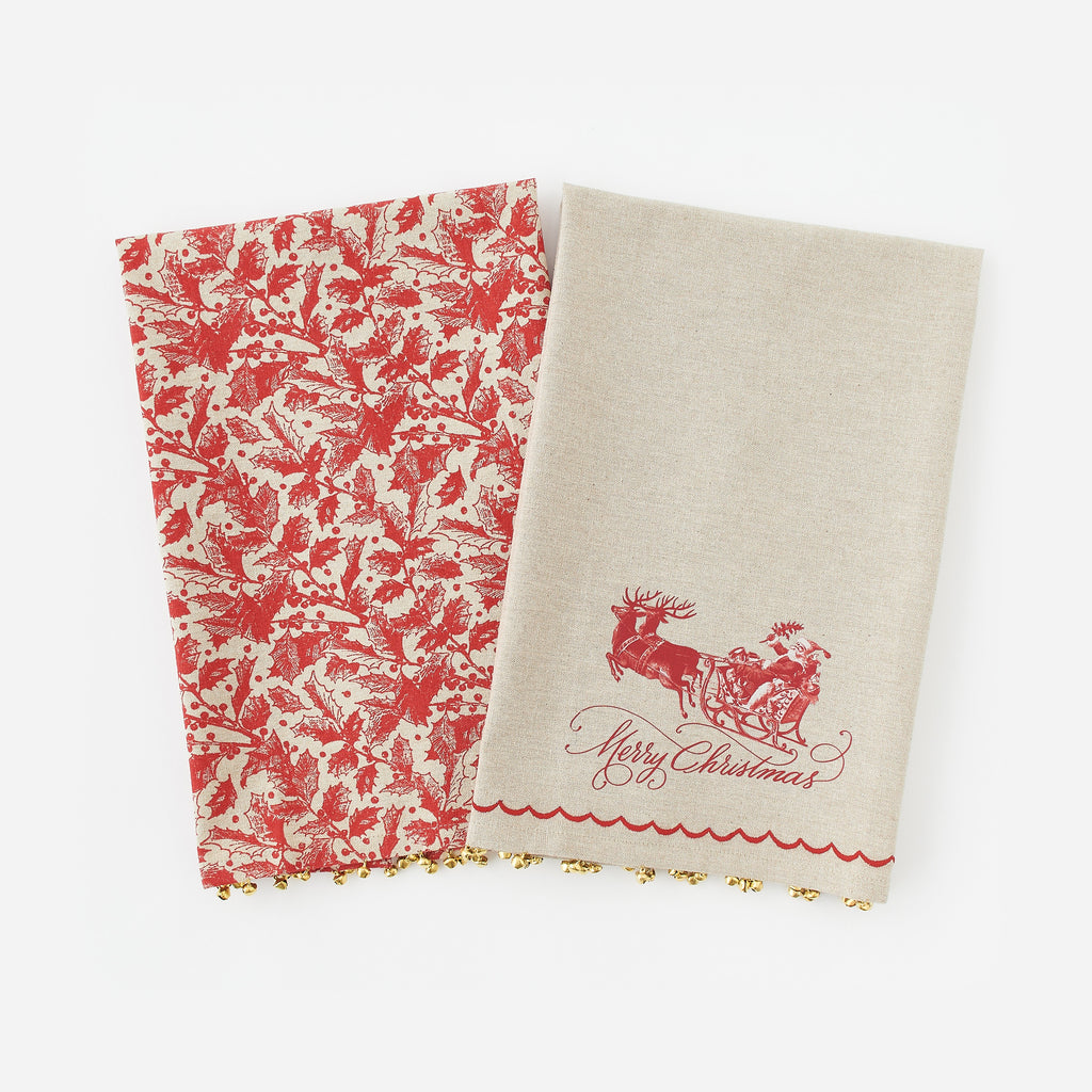 Yuletide Towel with Brass Bells, Set of 2 Assorted