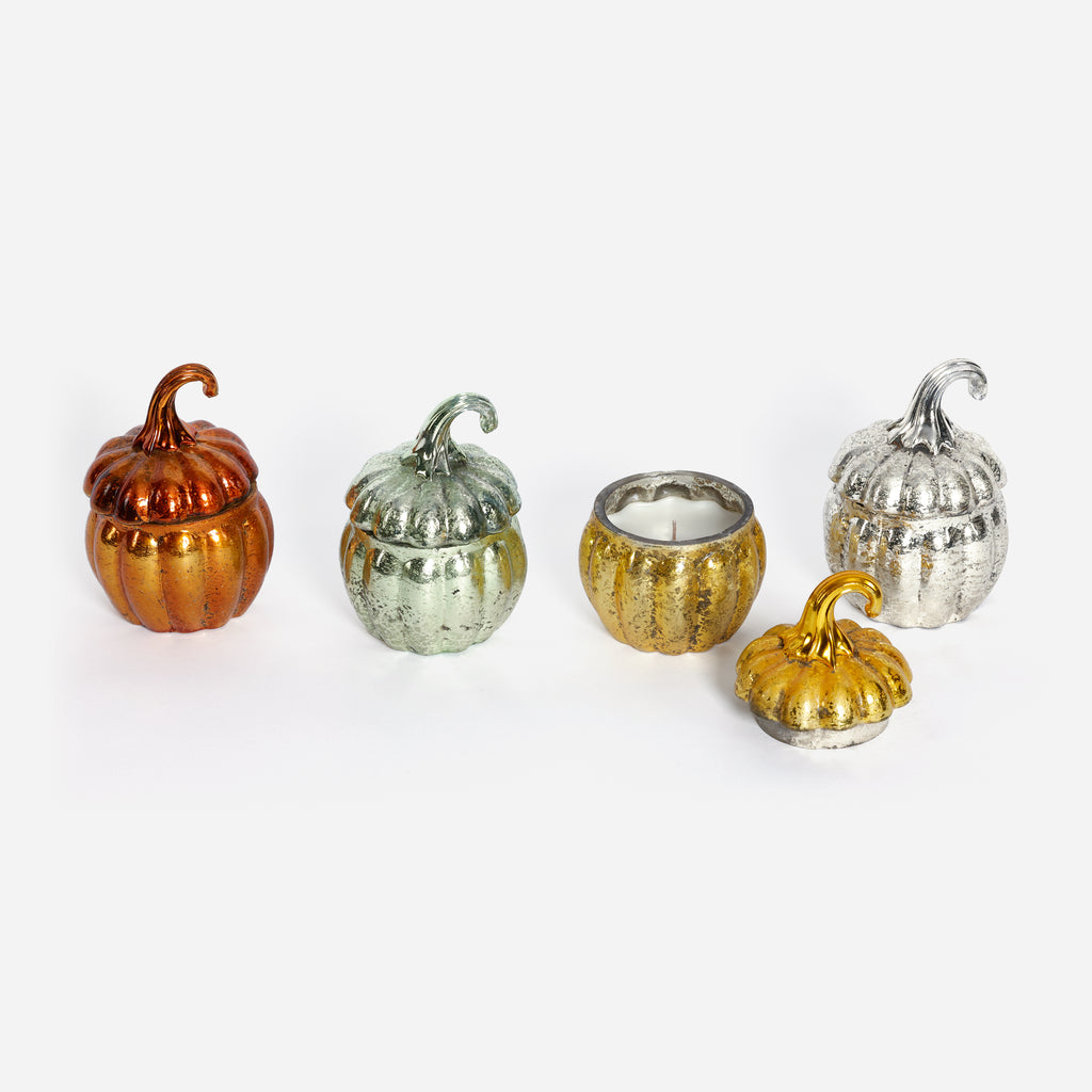 Pumpkin Shaped Glass Scented Candle, Set of 4 Assorted, Small