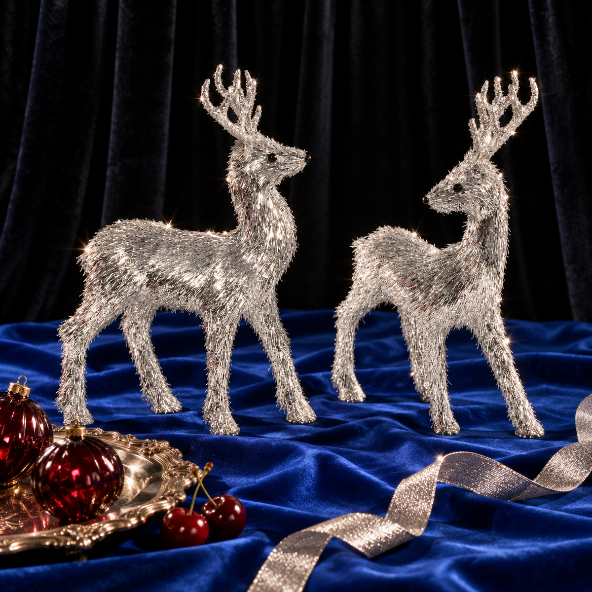 Festive Fiber Blend Standing Deer, Set of 2 Assorted - Silver