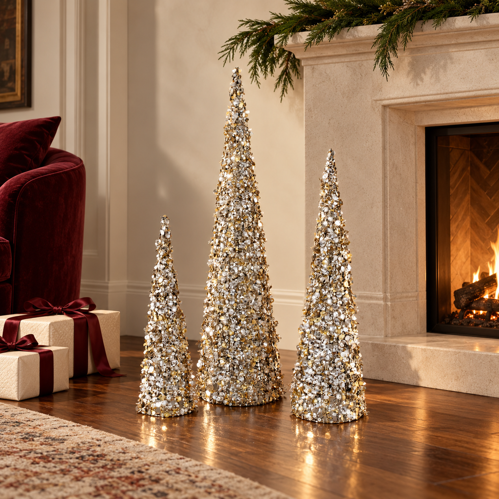Sequin Cone Tree, Set of 3