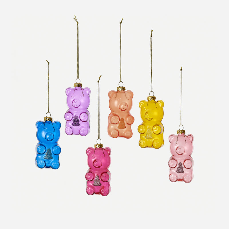 Gummy Bear Glass Ornament, Set of 6 Assorted