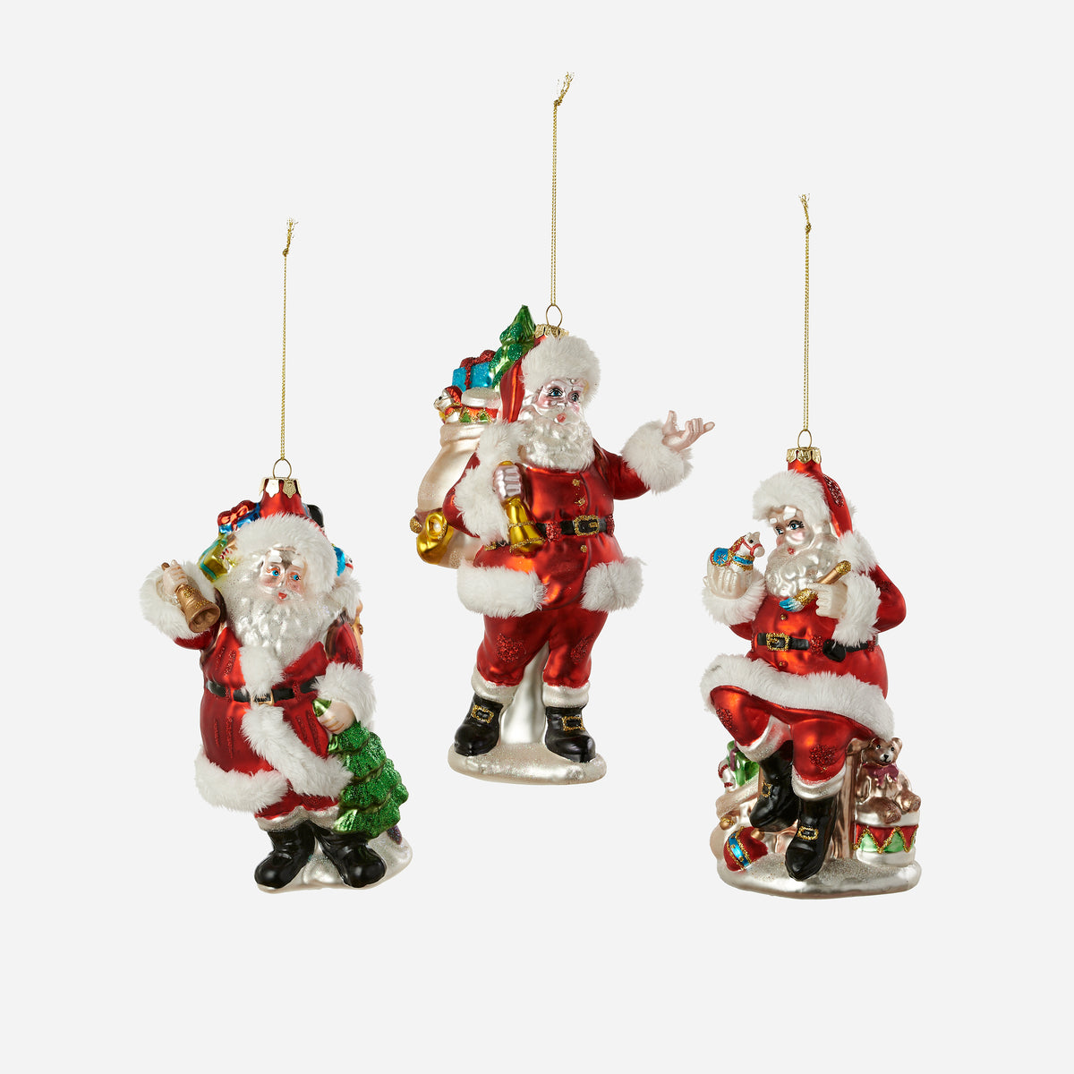 Fur Trim Santa Ornament, Set of 3 Assorted