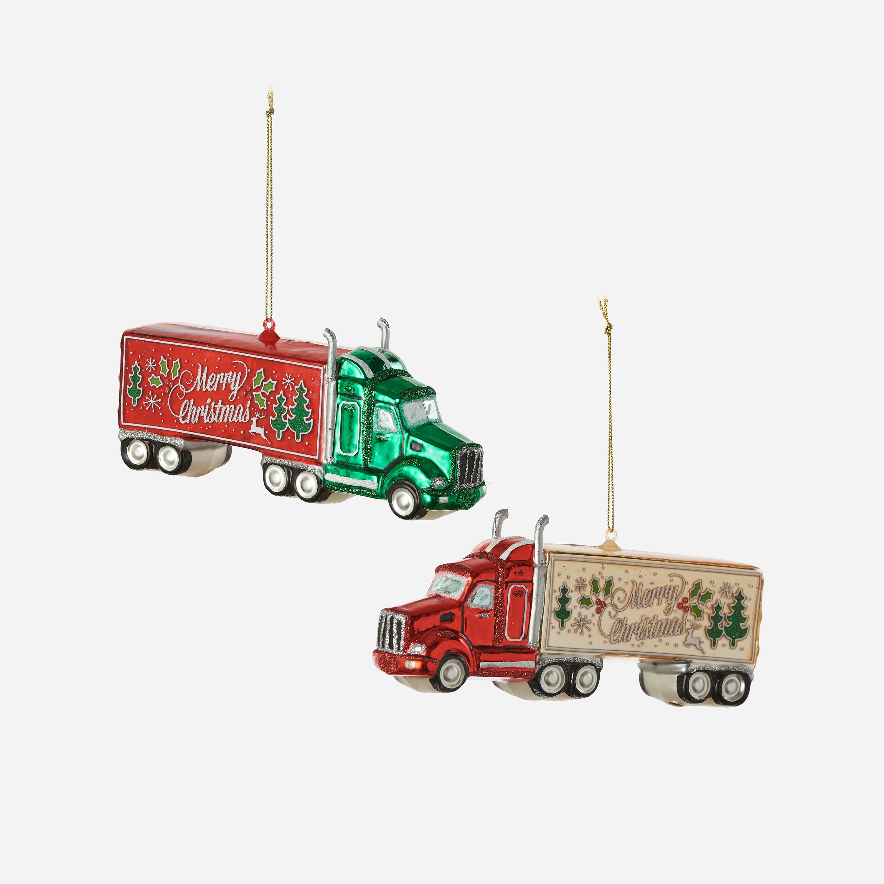 Holiday Delivery Truck Glass Ornament, Set of 2 Assorted