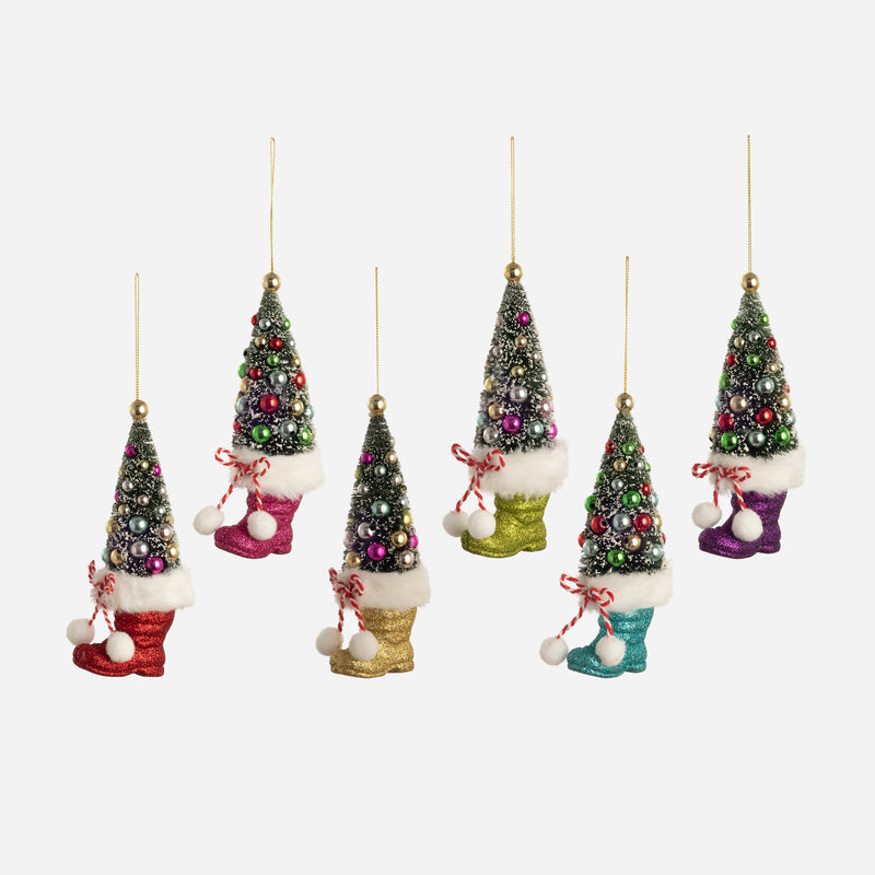 Tree in Boot Ornament, Set of 6 Assorted