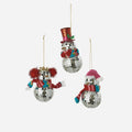 Mirrored Ball Snowman Ornament, Set of 6, 3 Assorted
